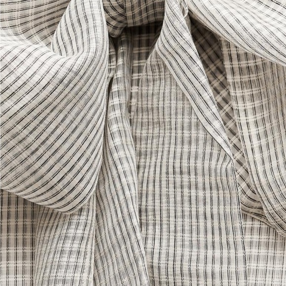 Zara Checkered Blouse with Bow - Gray and White - Picture 6 of 7